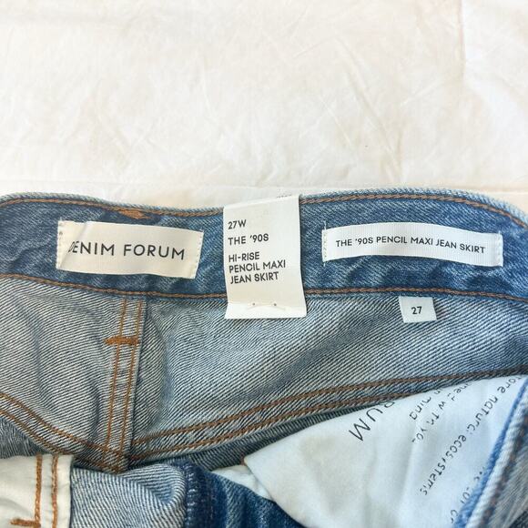 NWT Aritzia Denim Forum ’90s High Rise Pencil Maxi Jean Skirt Slit Blue Size 27 - Picture 4 of 10